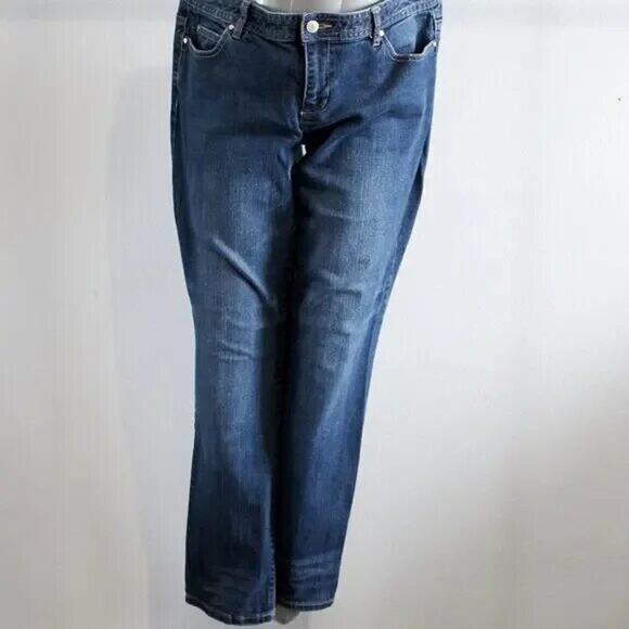 Michael Kors Dark Wash Jeans Size 10 Flare Metal Logo - Picture 3 of 9